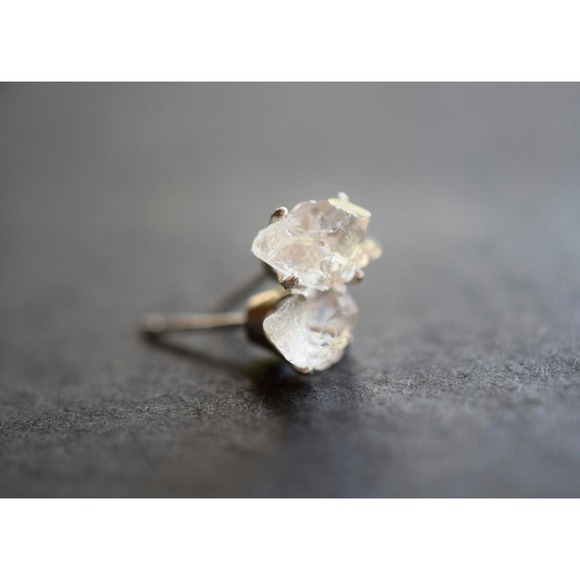 Sterling silver stud earrings, alternative diamond, uncut natural gemsto… - Picture 3 of 5